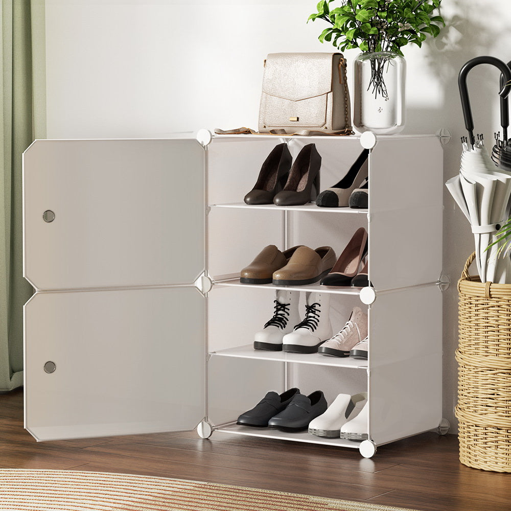 Artiss Shoe Cabinet DIY Shoe Box White Storage Cube Portable Organiser Stand-7