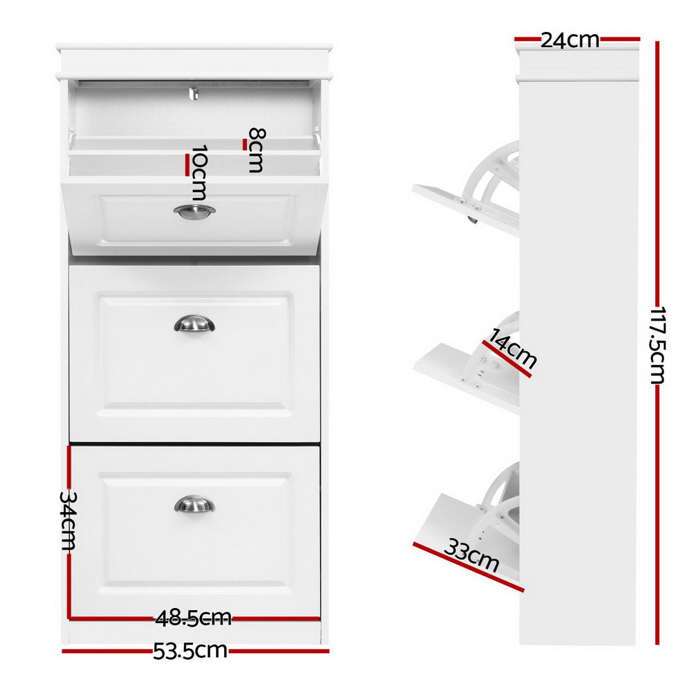 Artiss Shoe Cabinet Shoes Storage Rack White Organiser Shelf Cupboard 18 Pairs Drawer-1