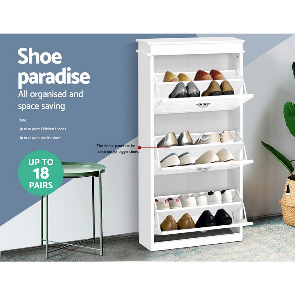 Artiss Shoe Cabinet Shoes Storage Rack White Organiser Shelf Cupboard 18 Pairs Drawer-4