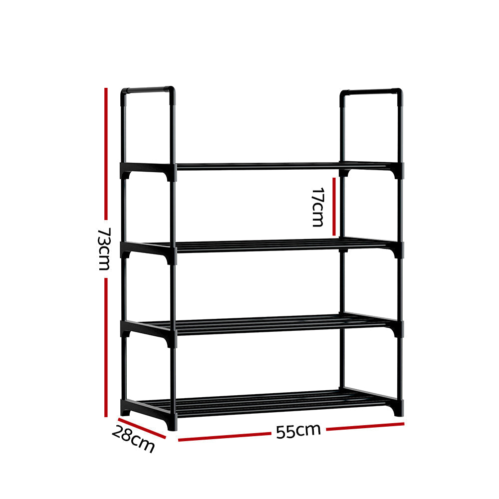 Artiss Shoe Rack Stackable Shelves 4 Tiers 55cm Shoes Storage Stand Black-1