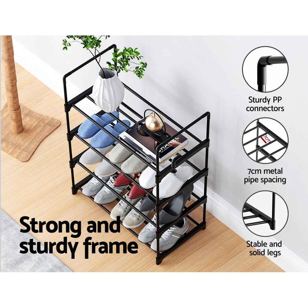 Artiss Shoe Rack Stackable Shelves 4 Tiers 55cm Shoes Storage Stand Black-5