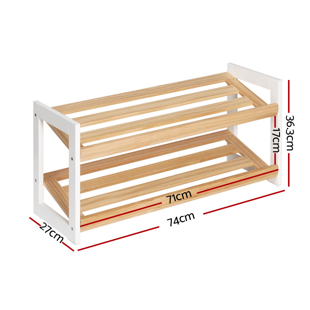 Artiss Shoe Rack Wooden Storage 2 Tier Tilted Shelves Stand Organizer Kara-1