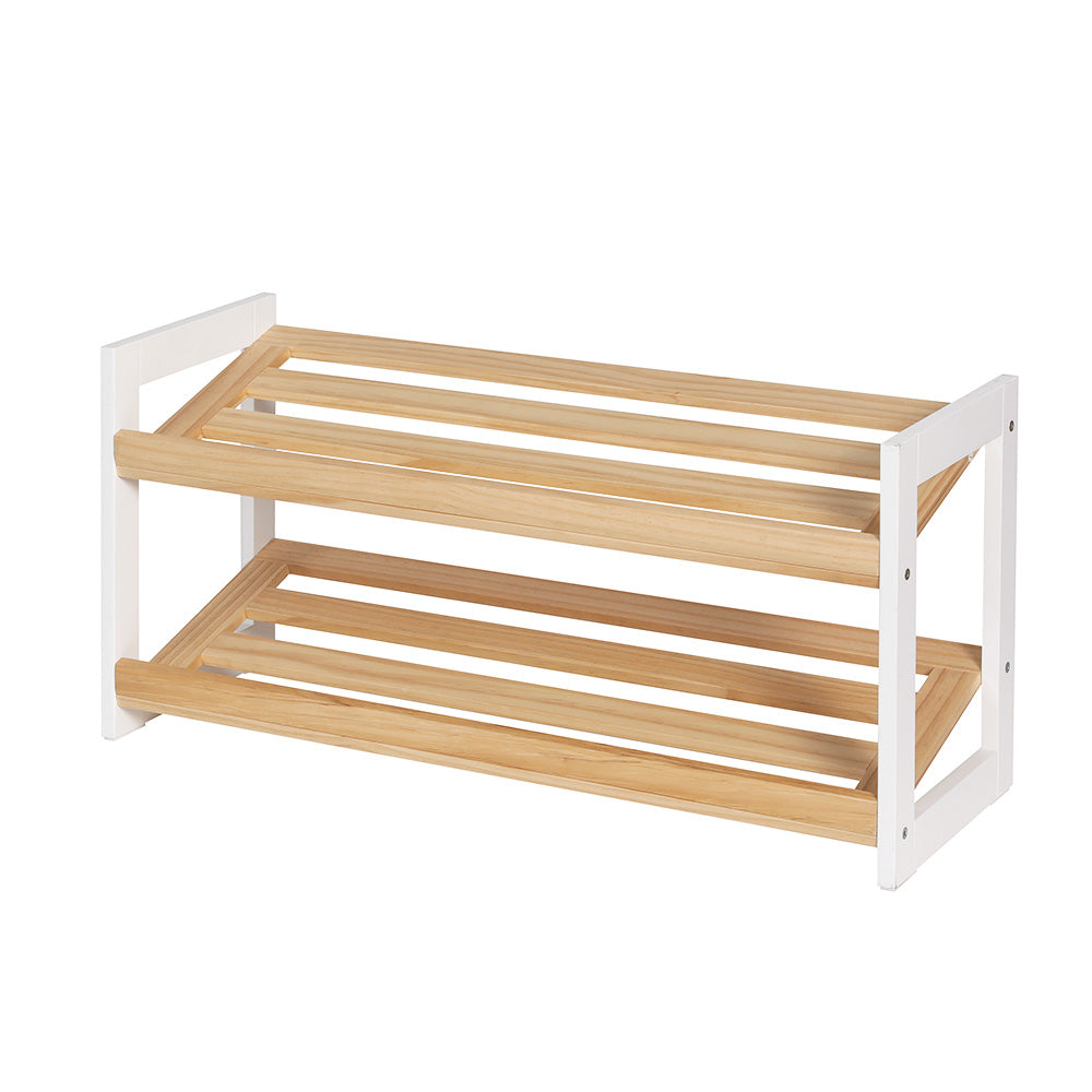 Artiss Shoe Rack Wooden Storage 2 Tier Tilted Shelves Stand Organizer Kara-0