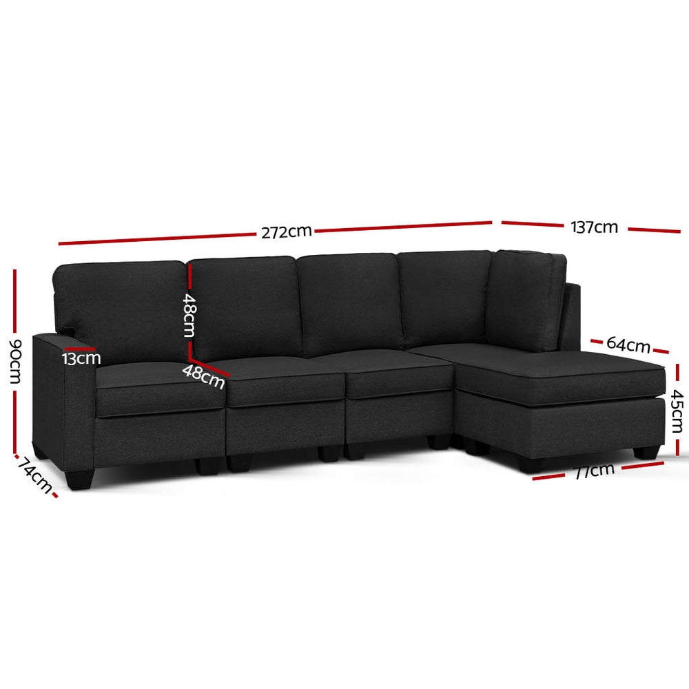 Artiss Sofa Lounge Set 5 Seater Modular Chaise Chair Suite Couch Dark Grey-1