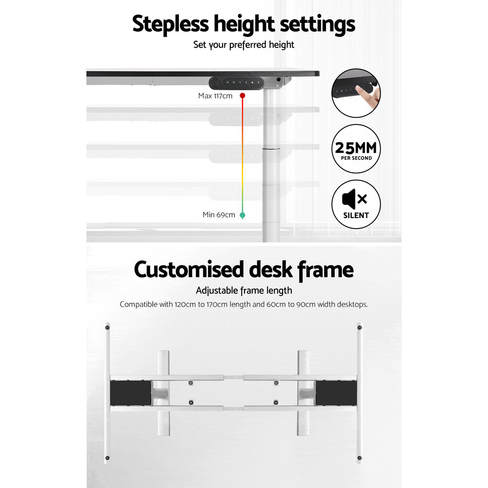 Artiss Standing Desk Sit Stand Motorised Adjustable Frame Only Dual Motor White-3