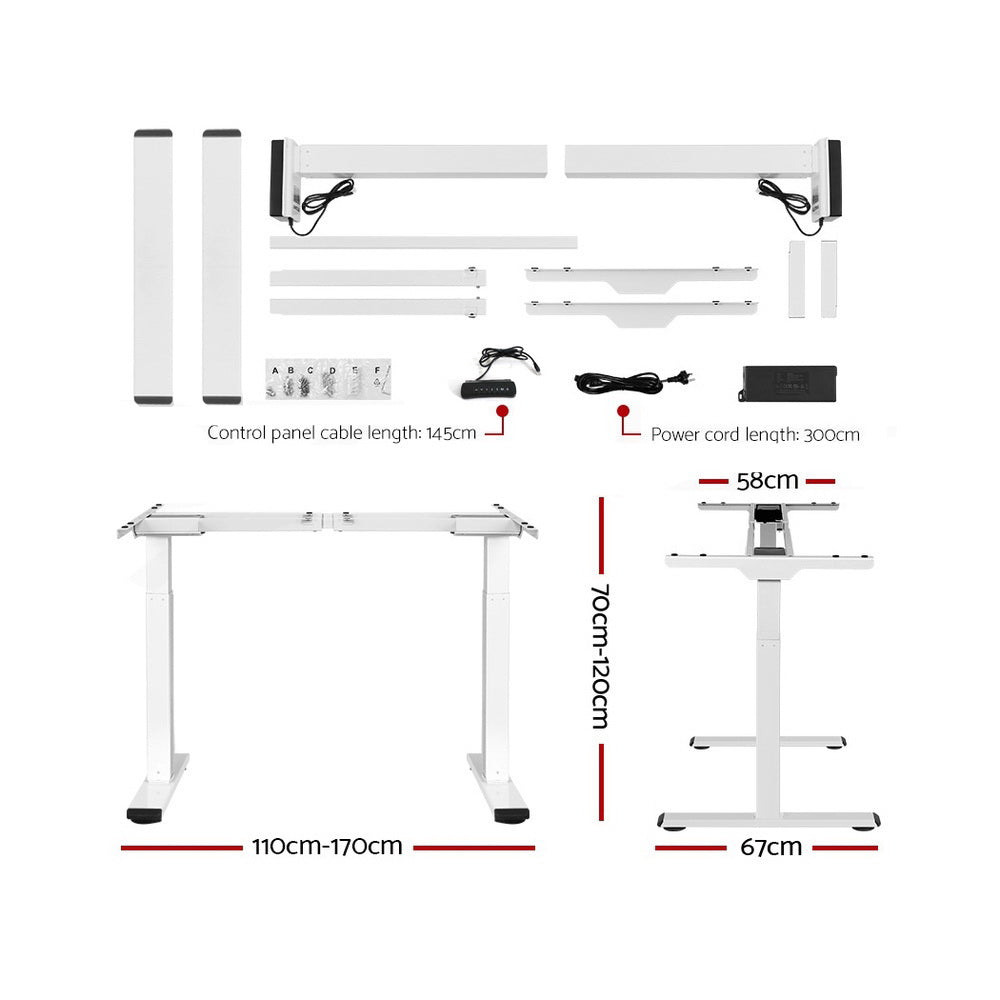 Artiss Standing Desk Sit Stand Motorised Adjustable Frame Only White Dual Motor-1