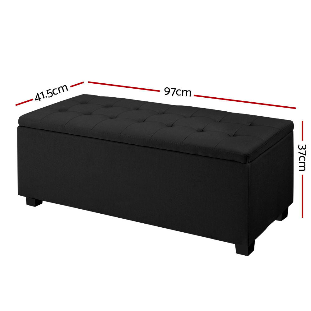 Artiss Storage Ottoman Blanket Box Black Fabric Footstool Chest Couch Seat Toy-1