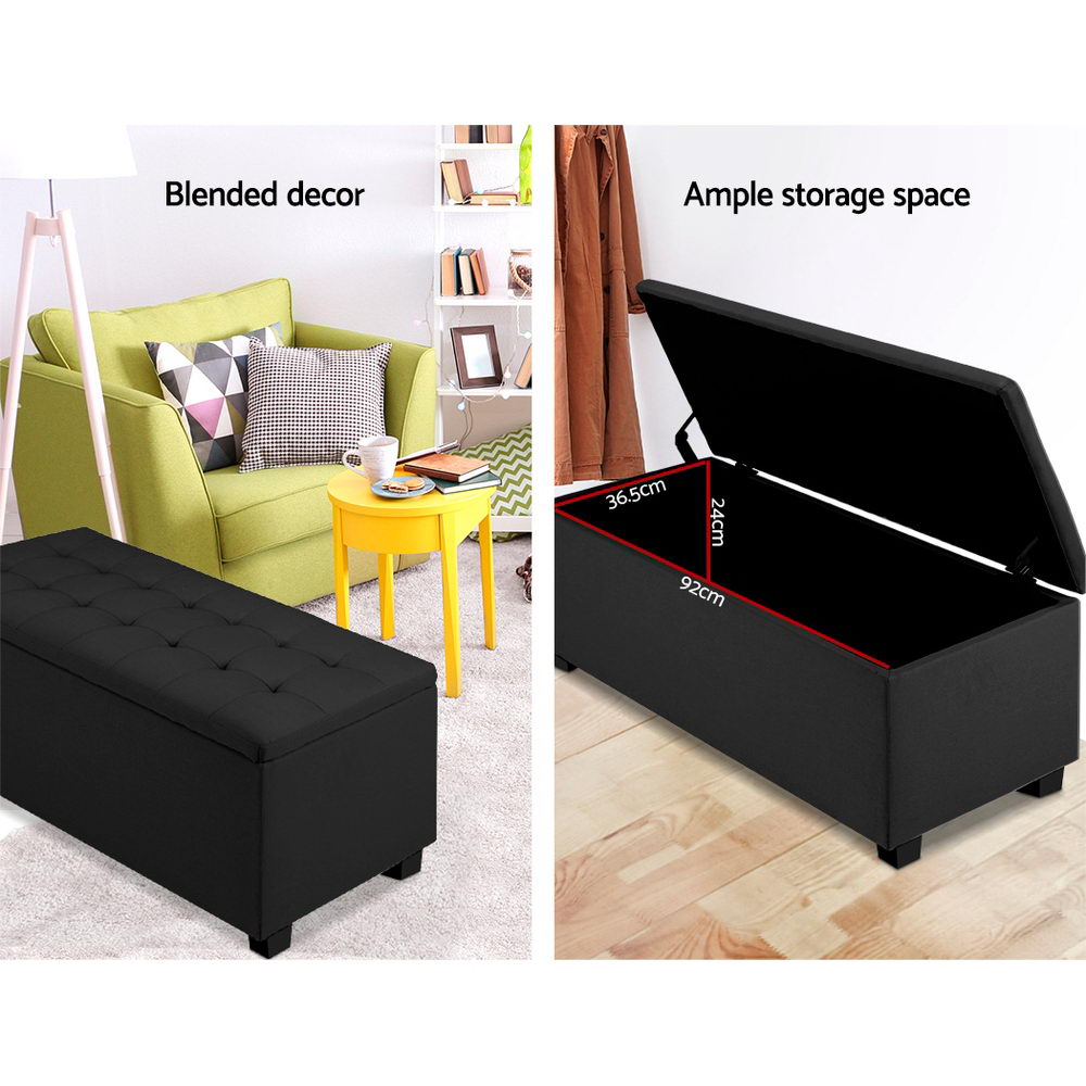 Artiss Storage Ottoman Blanket Box Black Fabric Footstool Chest Couch Seat Toy-3