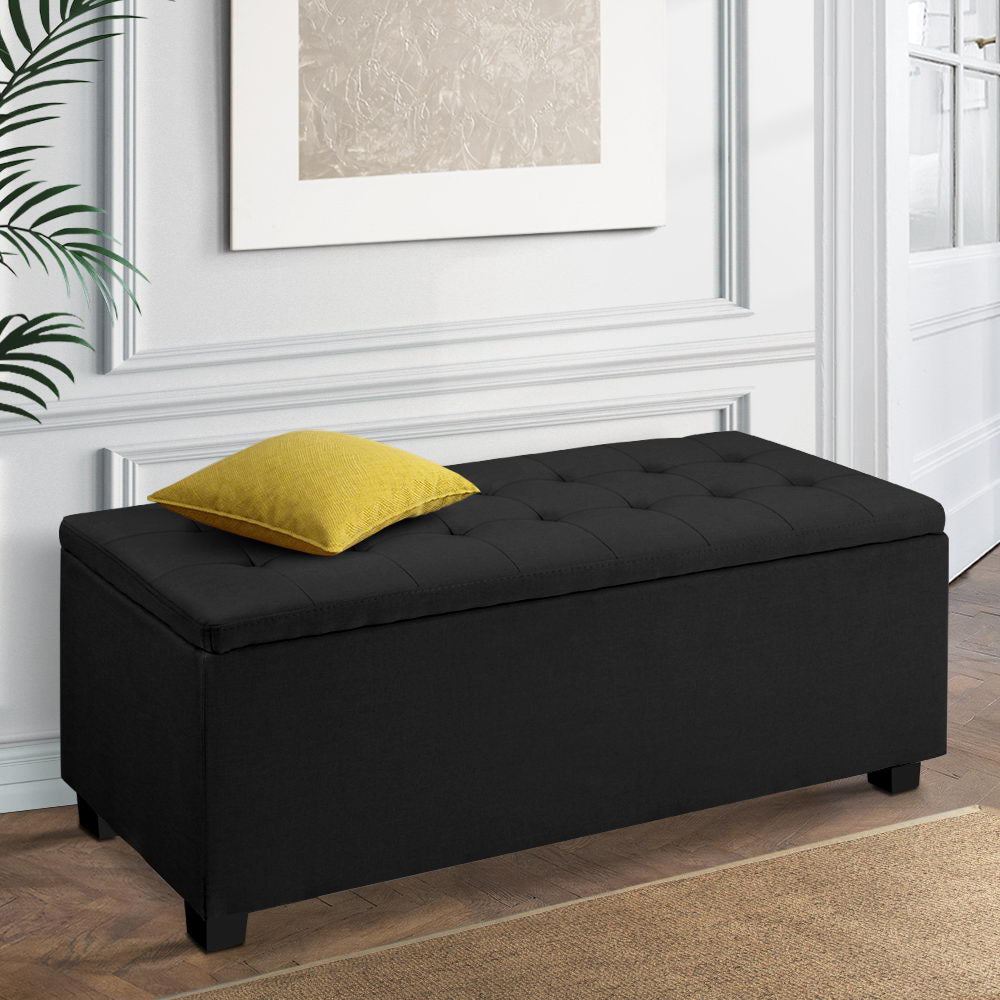 Artiss Storage Ottoman Blanket Box Black Fabric Footstool Chest Couch Seat Toy-6