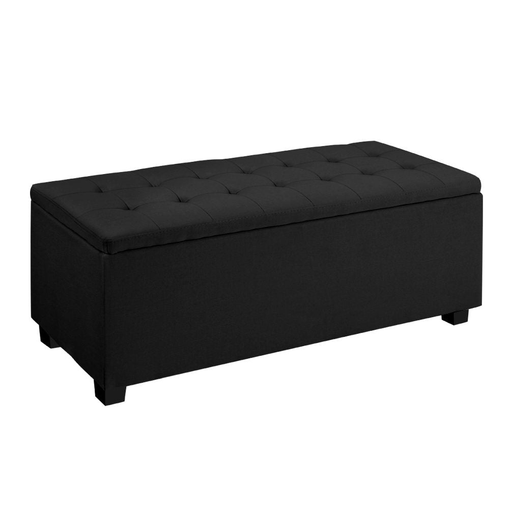 Artiss Storage Ottoman Blanket Box Black Fabric Footstool Chest Couch Seat Toy-0