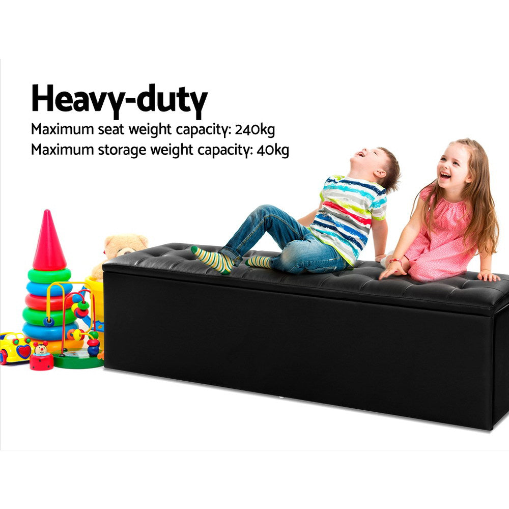 Artiss Storage Ottoman Blanket Box Black LARGE Leather Rest Chest Toy Foot Stool-4