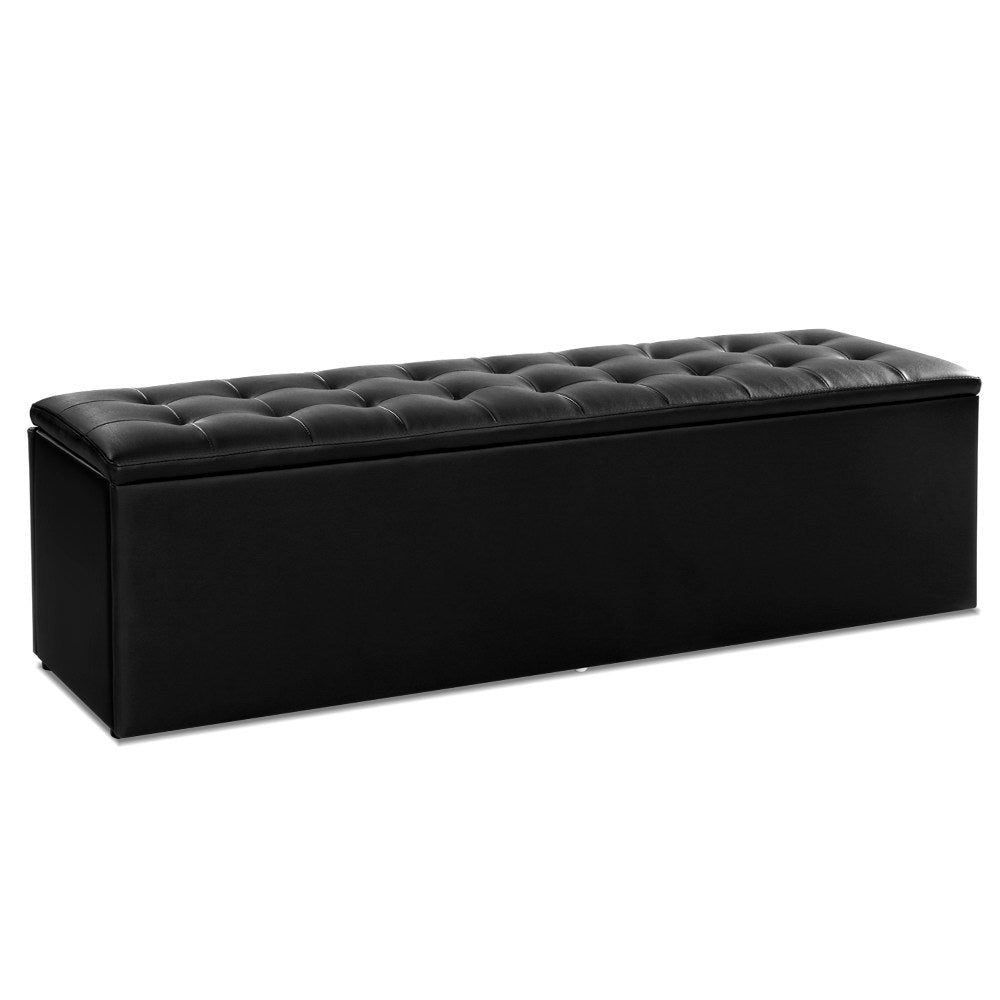 Artiss Storage Ottoman Blanket Box Black LARGE Leather Rest Chest Toy Foot Stool-0