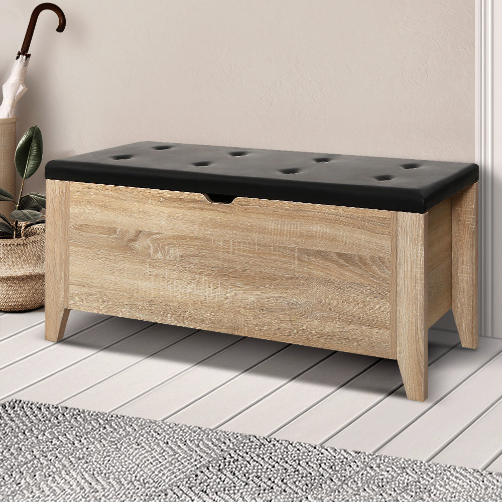 Artiss Storage Ottoman Blanket Box Leather Bench Foot Stool Chest Toy Oak Couch-7