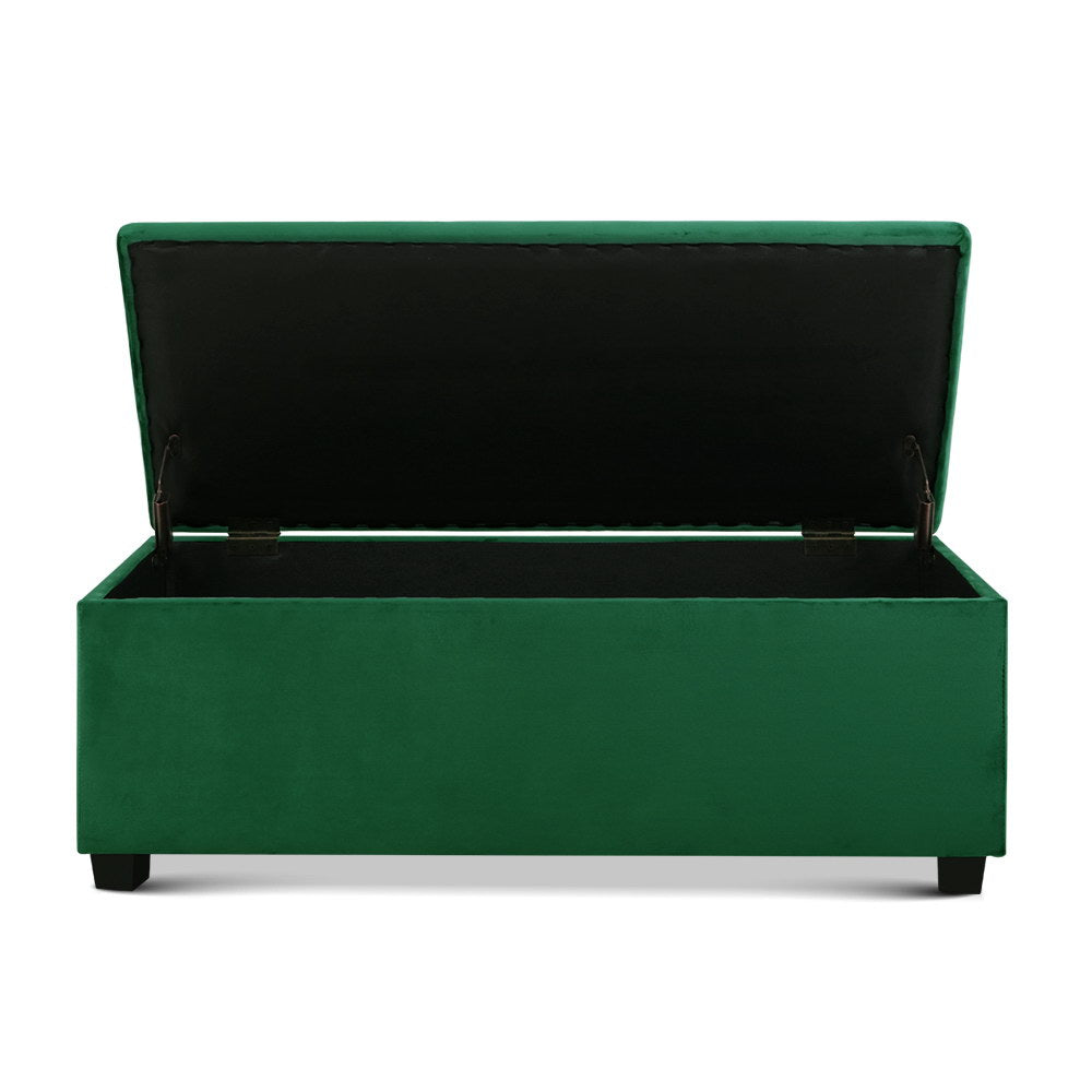 Artiss Storage Ottoman Blanket Box Velvet Footstool Rest Chest Couch Toy Green-2