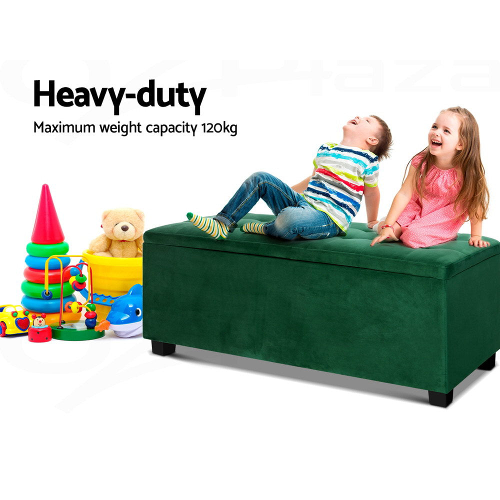 Artiss Storage Ottoman Blanket Box Velvet Footstool Rest Chest Couch Toy Green-3