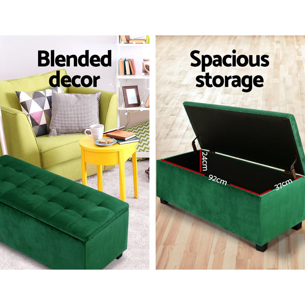 Artiss Storage Ottoman Blanket Box Velvet Footstool Rest Chest Couch Toy Green-4