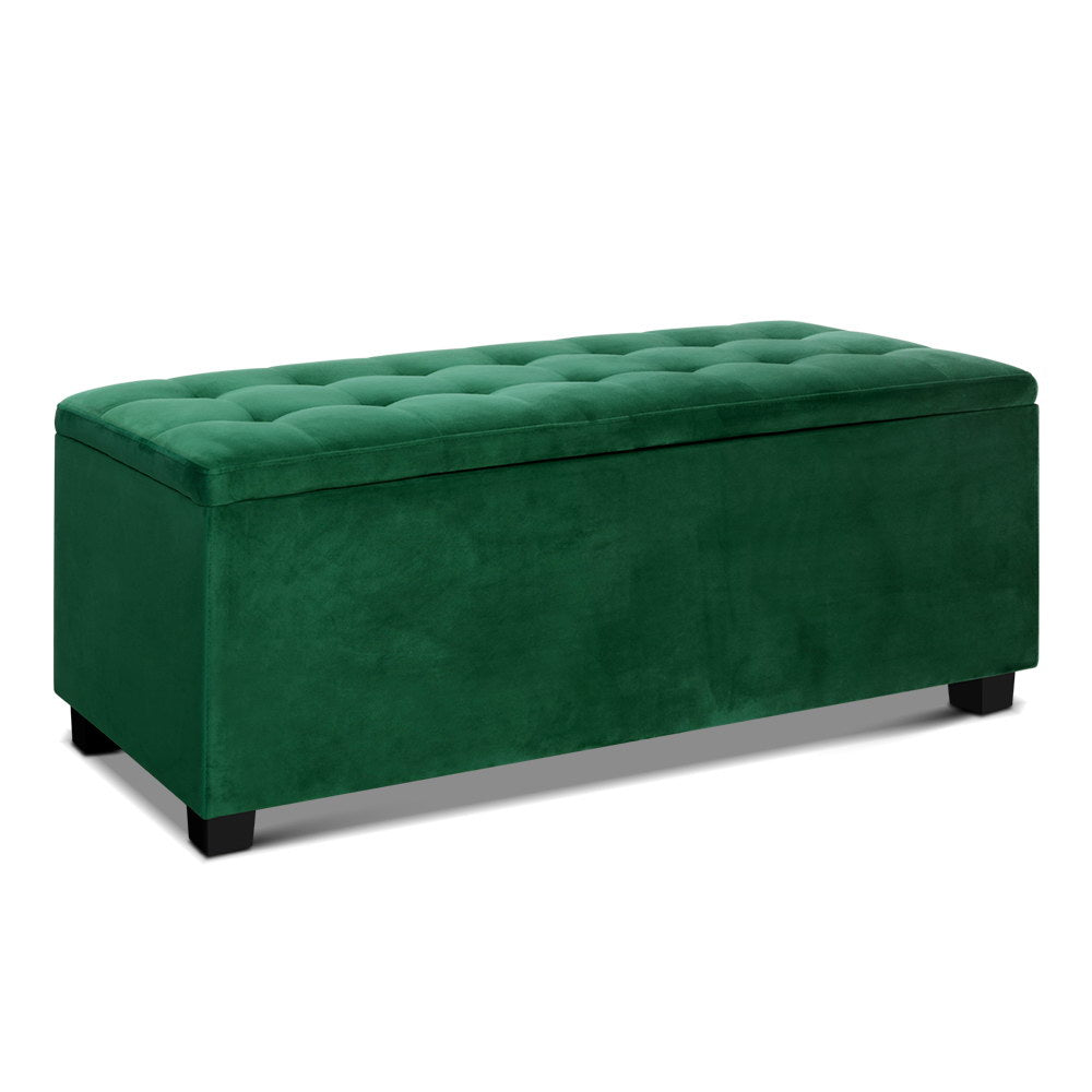 Artiss Storage Ottoman Blanket Box Velvet Footstool Rest Chest Couch Toy Green-0