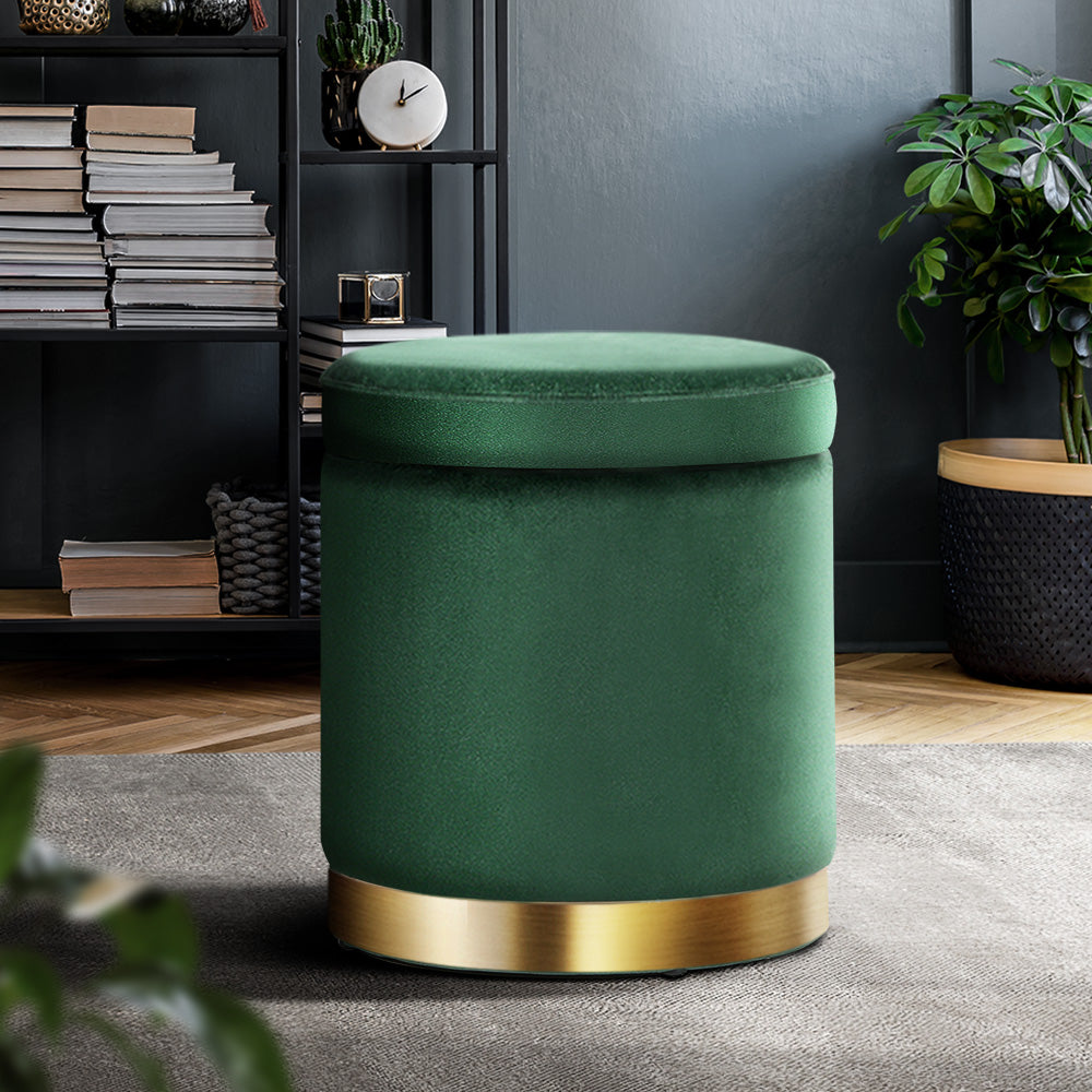 Artiss Storage Ottoman Foot Stool Round Velvet Foot Rest Pouffe Footstool Green-7