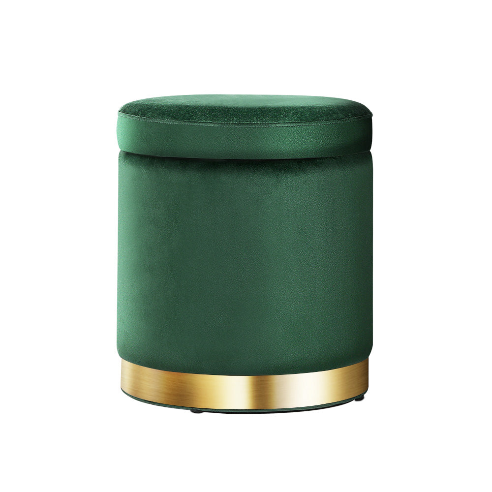 Artiss Storage Ottoman Foot Stool Round Velvet Foot Rest Pouffe Footstool Green-0