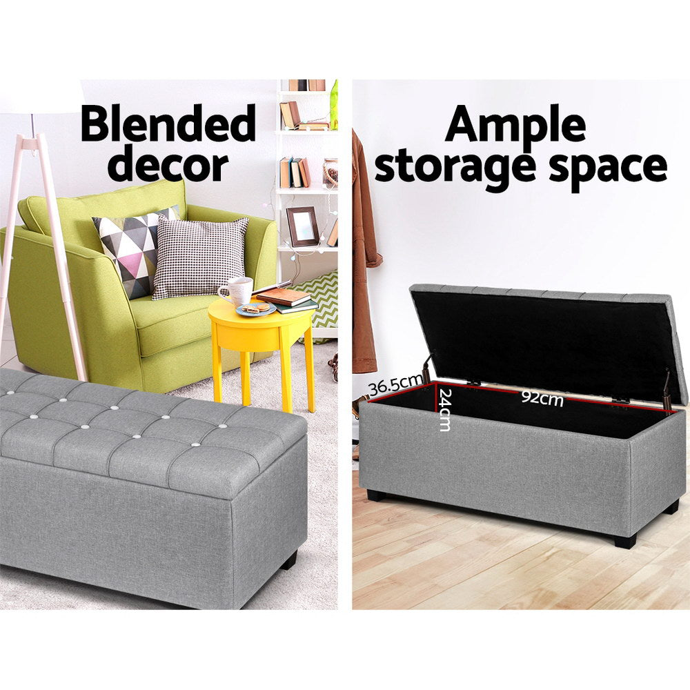 Artiss Storage Ottoman Footstool Blanket Box Foot Stool Bench Toy Seat Grey-3