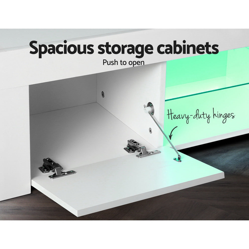 Artiss TV Cabinet Entertainment Unit Stand RGB LED Gloss Furniture 130cm White-6