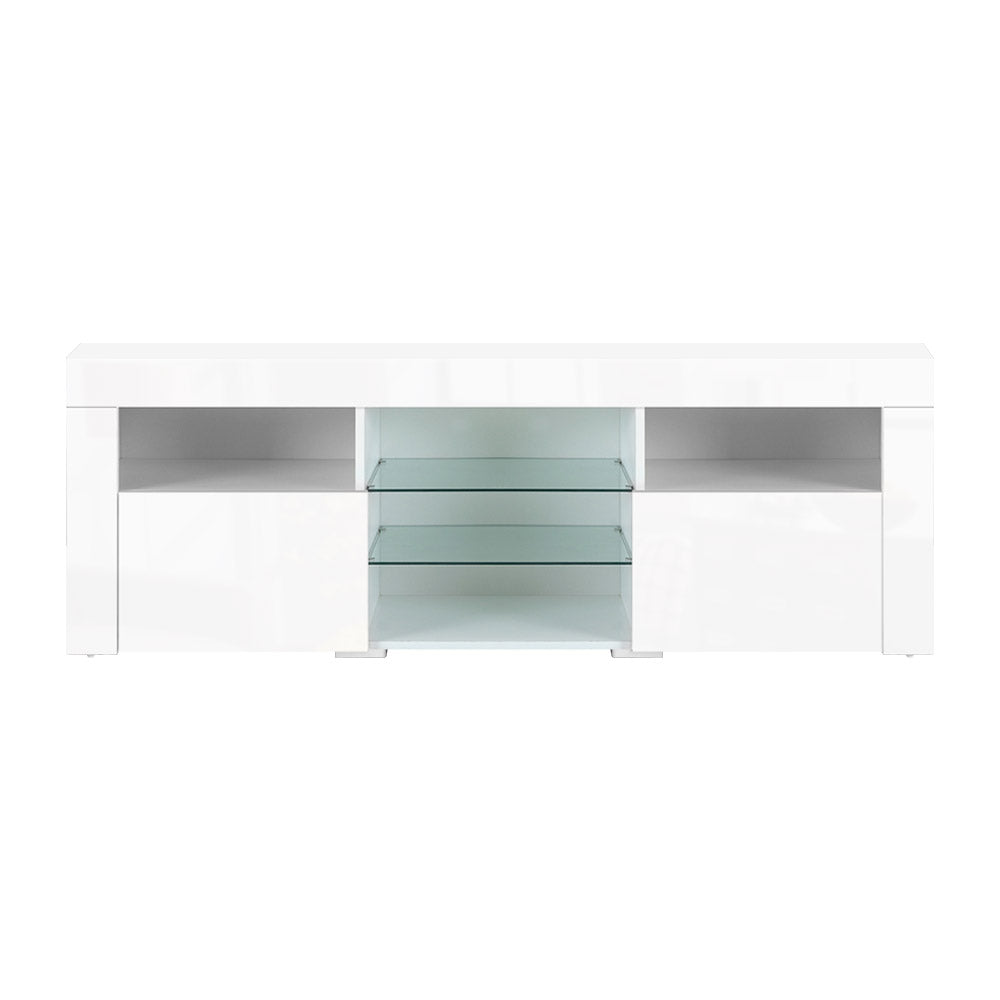 Artiss TV Cabinet Entertainment Unit Stand RGB LED Gloss Furniture 160cm White-2