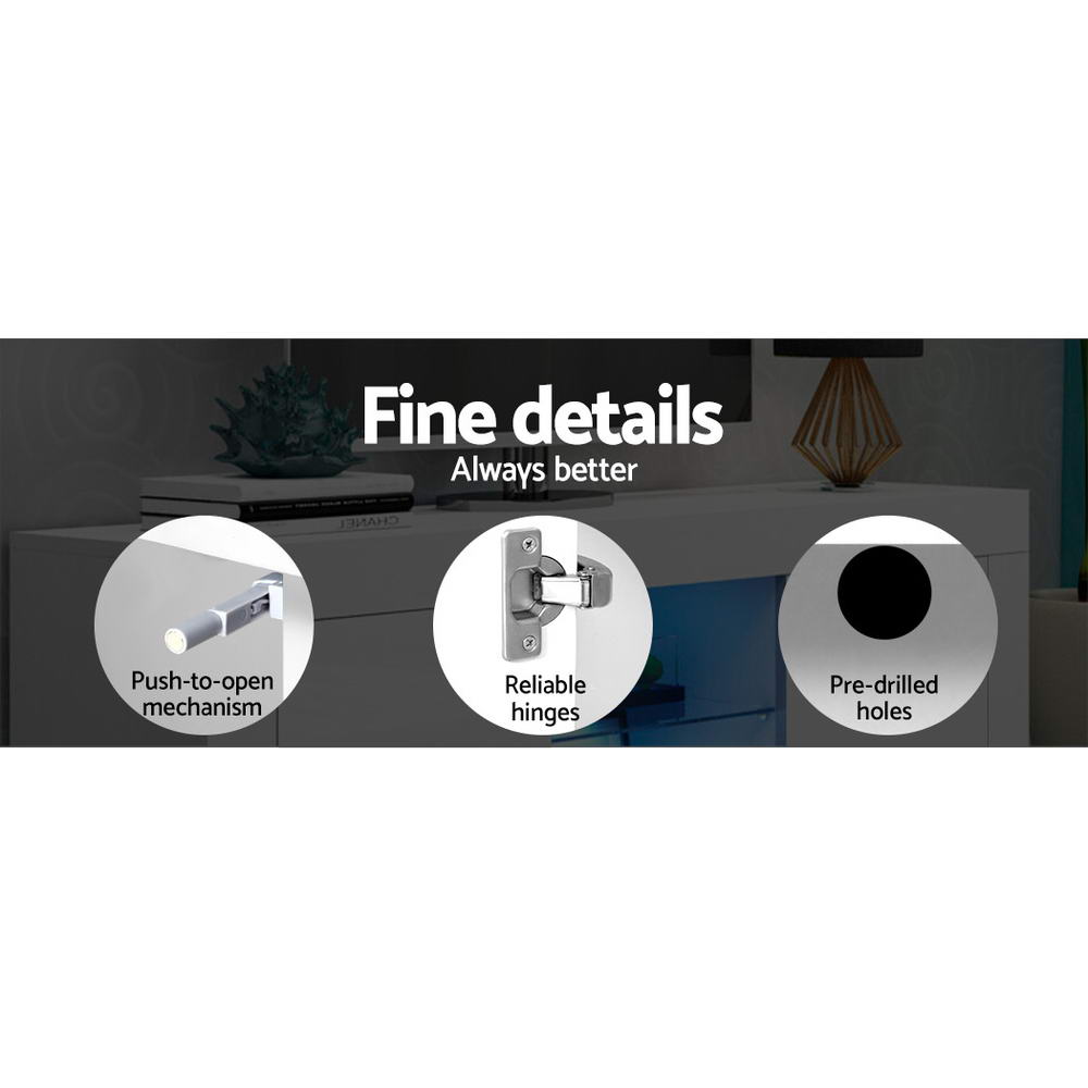 Artiss TV Cabinet Entertainment Unit Stand RGB LED Gloss Furniture 160cm White-6