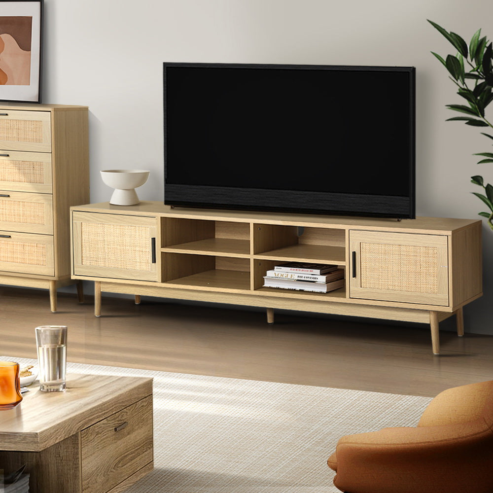 Artiss TV Cabinet Entertainment Unit Storage Cabinets Rattan Wooden 180CM-7