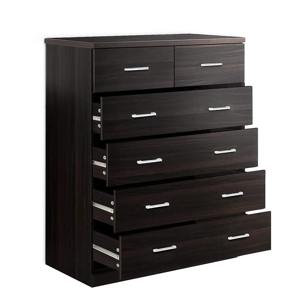 Artiss Tallboy 6 Drawers Storage Cabinet - Walnut-0