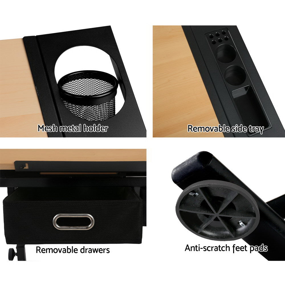 Artiss Tilt Drafting Table Stool Set - Natural & Black-5