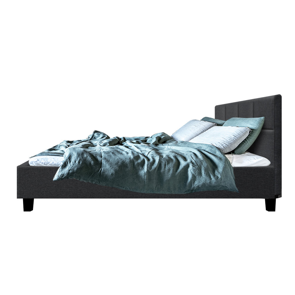 Artiss Tino Bed Frame Double Size Charcoal Fabric-3