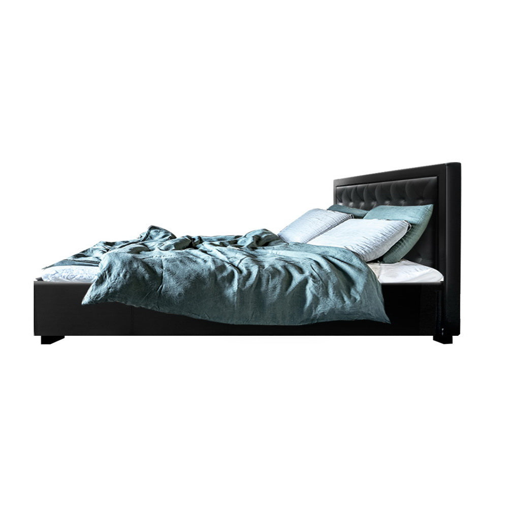 Artiss Tiyo Bed Frame PU Leather Gas Lift Storage - Black Queen-3