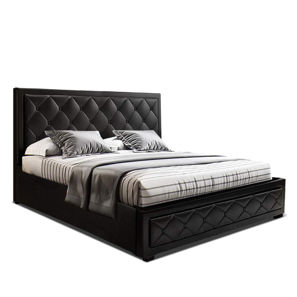 Artiss Tiyo Bed Frame PU Leather Gas Lift Storage - Black Queen-0