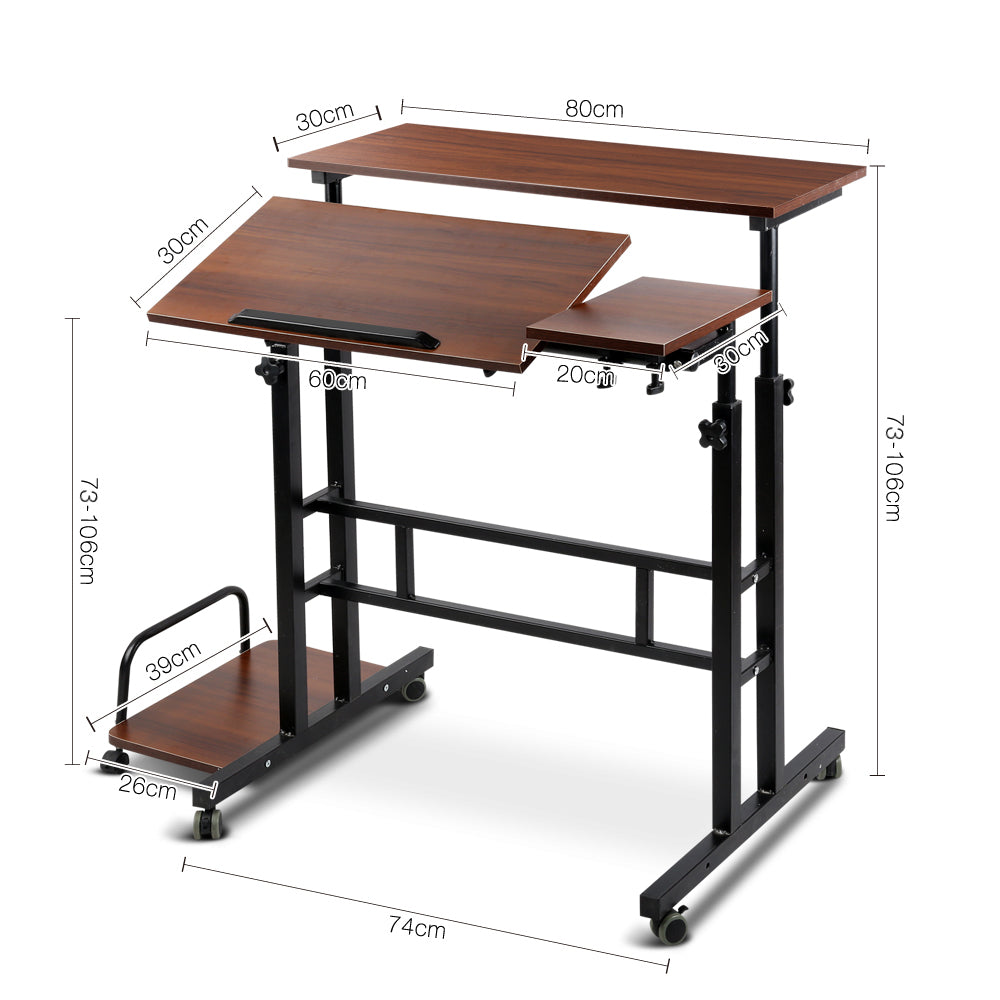 Artiss Twin Laptop Table Desk - Dark Wood-1