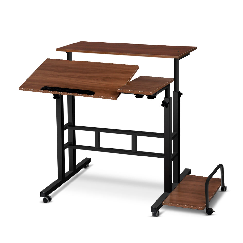 Artiss Twin Laptop Table Desk - Dark Wood-0