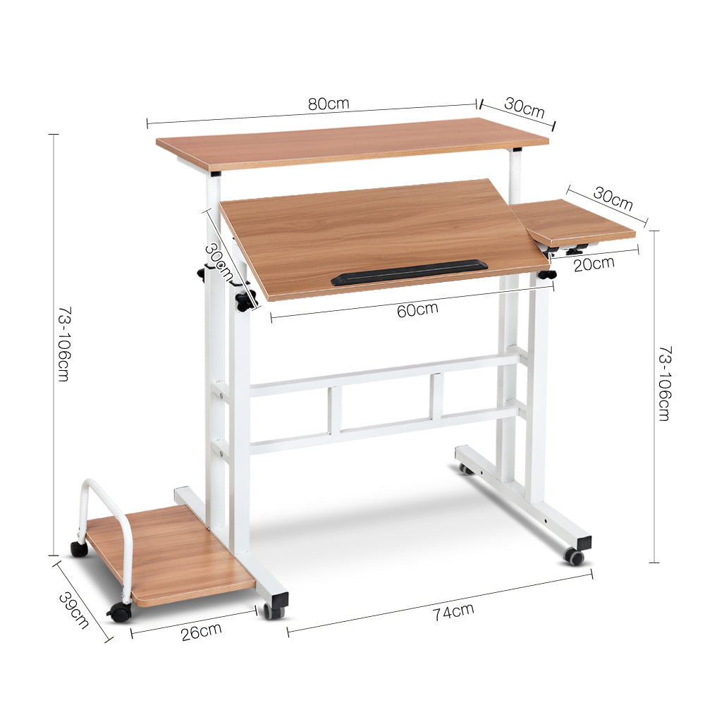 Artiss Twin Laptop Table Desk - Light Wood-1