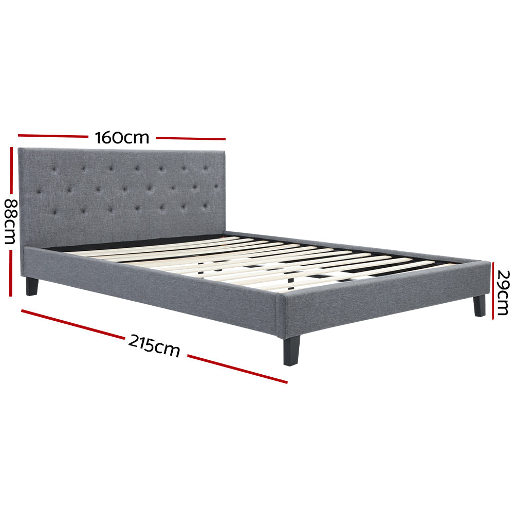 Artiss Vanke Bed Frame Fabric- Grey Queen-1