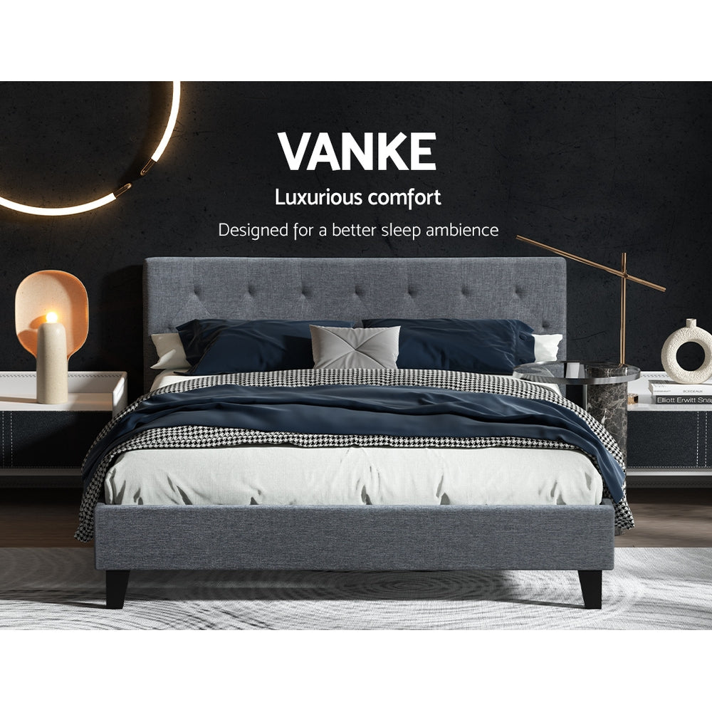 Artiss Vanke Bed Frame Fabric- Grey Queen-3