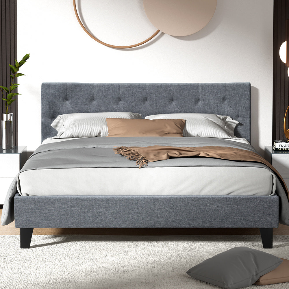 Artiss Vanke Bed Frame Fabric- Grey Queen-7