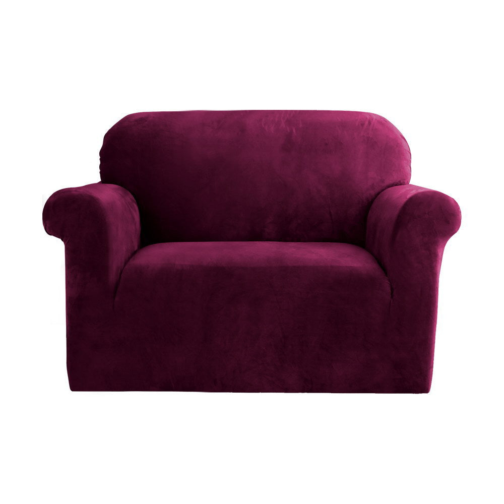 Artiss Velvet Sofa Cover Plush Couch Cover Lounge Slipcover 1 Seater Ruby Red-0