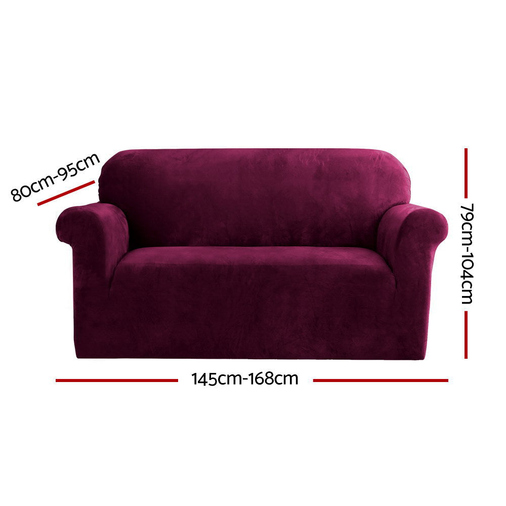 Artiss Velvet Sofa Cover Plush Couch Cover Lounge Slipcover 2 Seater Ruby Red-1