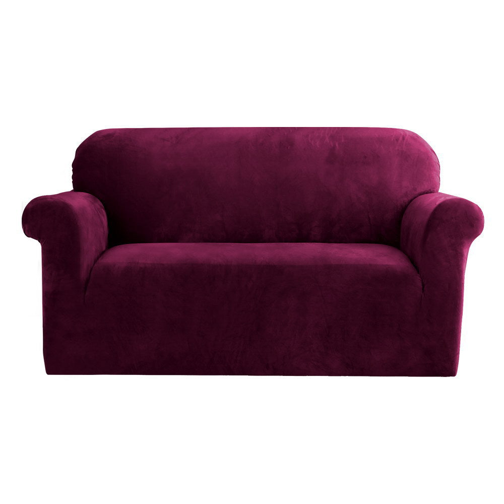 Artiss Velvet Sofa Cover Plush Couch Cover Lounge Slipcover 2 Seater Ruby Red-0