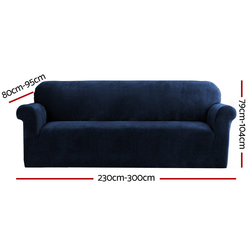 Artiss Velvet Sofa Cover Plush Couch Cover Lounge Slipcover 4 Seater Sapphire-1