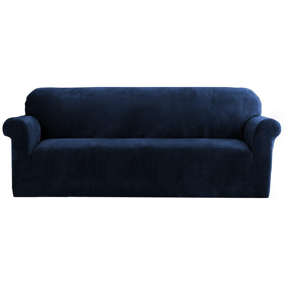 Artiss Velvet Sofa Cover Plush Couch Cover Lounge Slipcover 4 Seater Sapphire-0