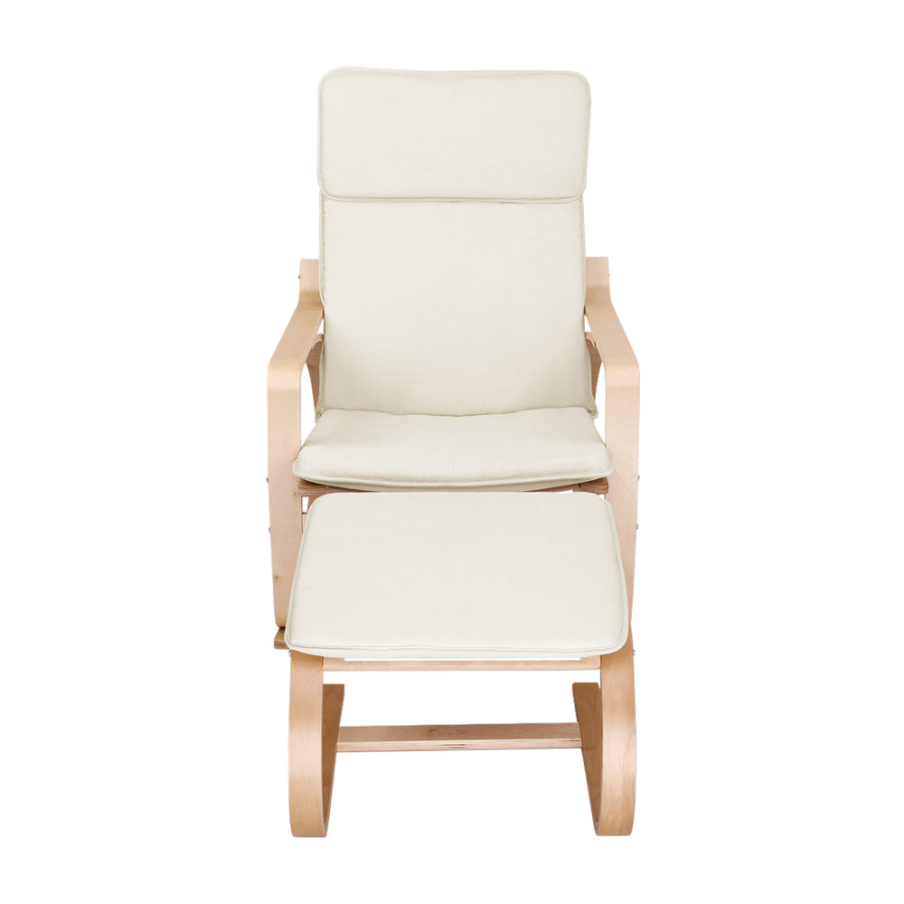 Artiss Wooden Armchair with Foot Stool - Beige-2