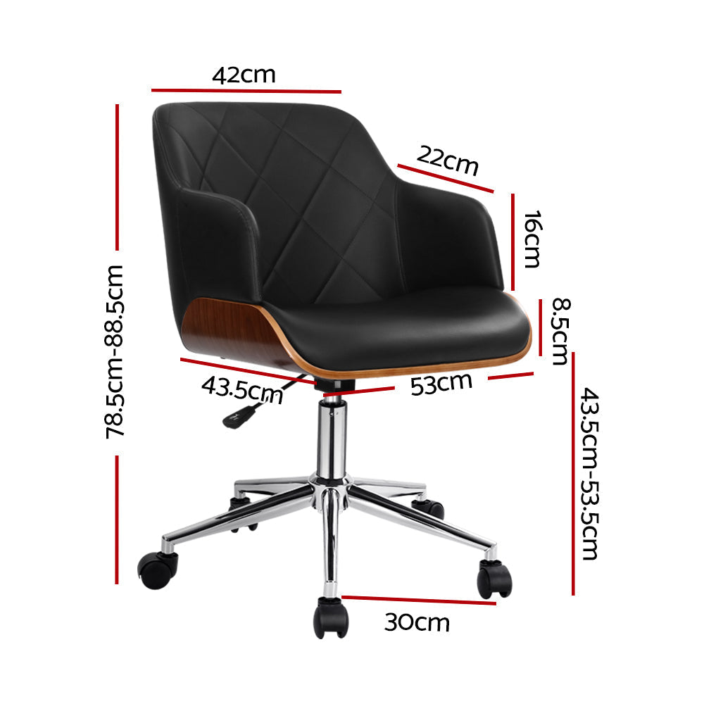 Artiss Wooden Office Chair Computer PU Leather Desk Chairs Executive Black Wood-1