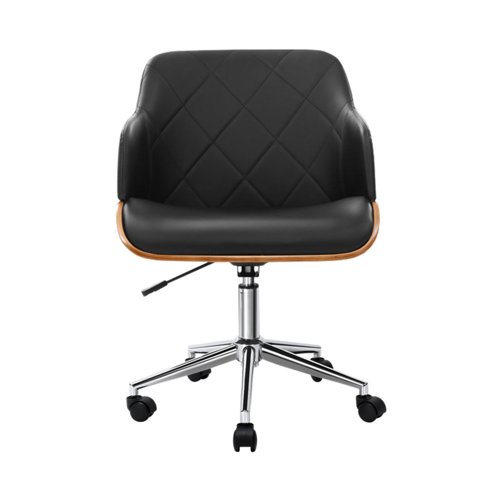 Artiss Wooden Office Chair Computer PU Leather Desk Chairs Executive Black Wood-2