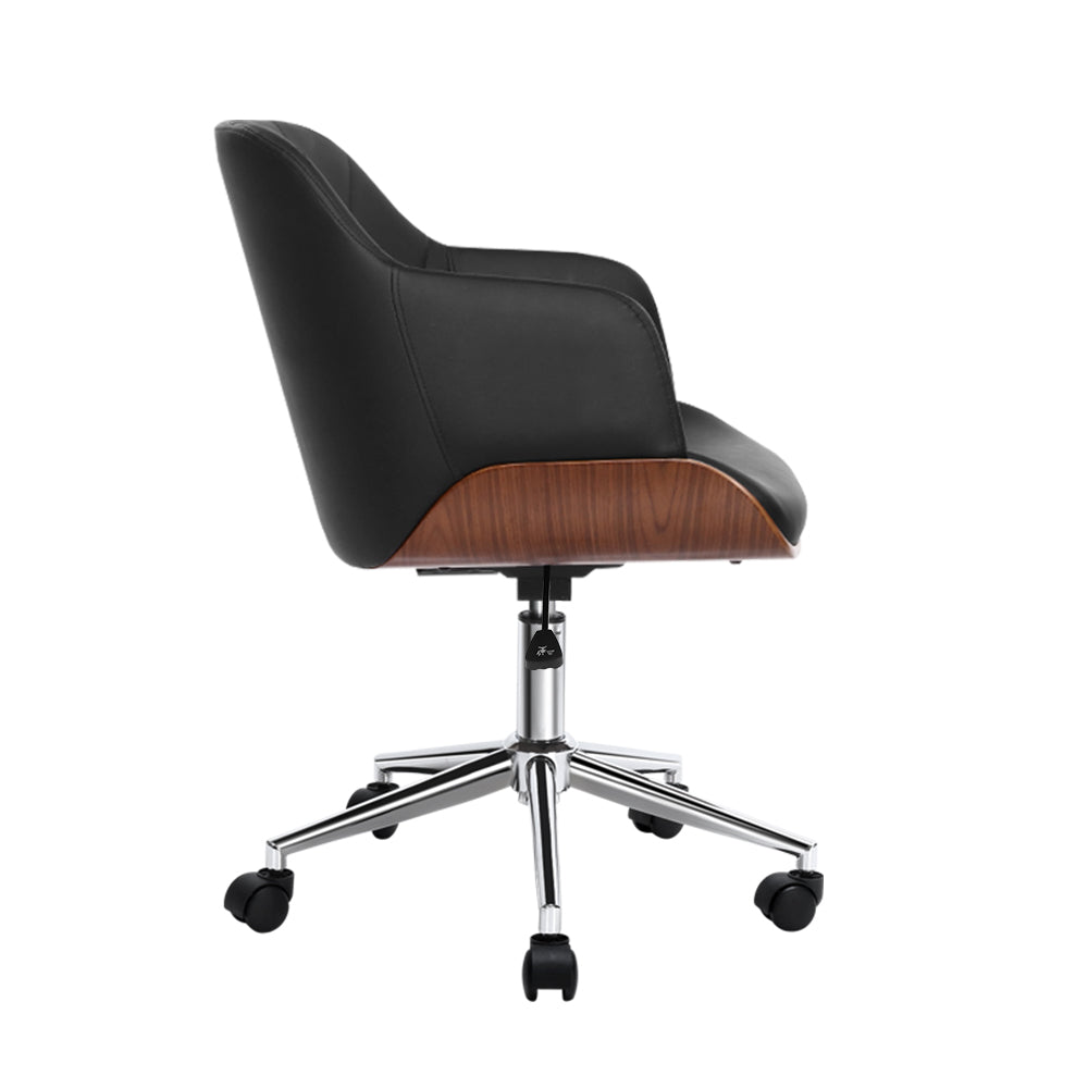 Artiss Wooden Office Chair Computer PU Leather Desk Chairs Executive Black Wood-3