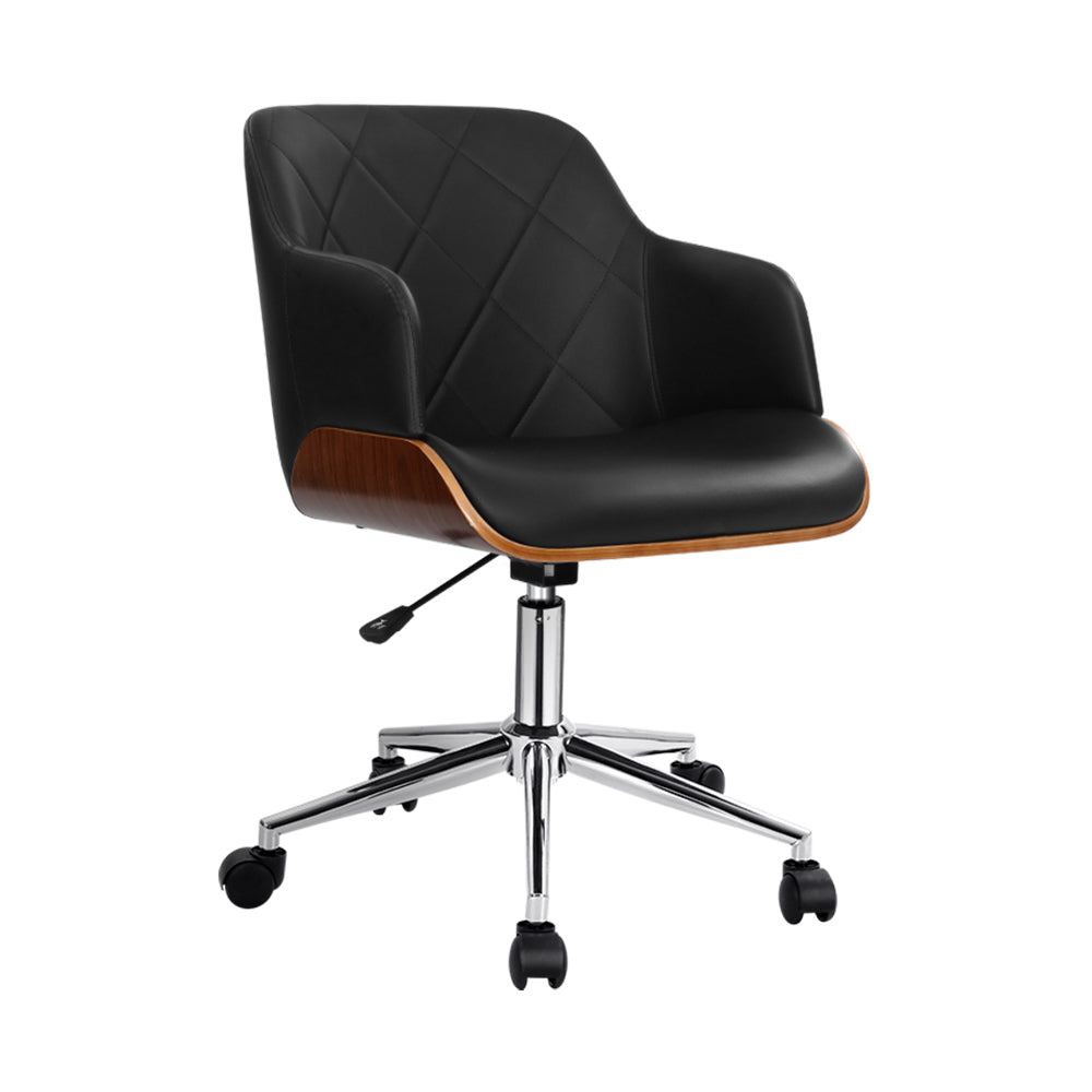 Artiss Wooden Office Chair Computer PU Leather Desk Chairs Executive Black Wood-0