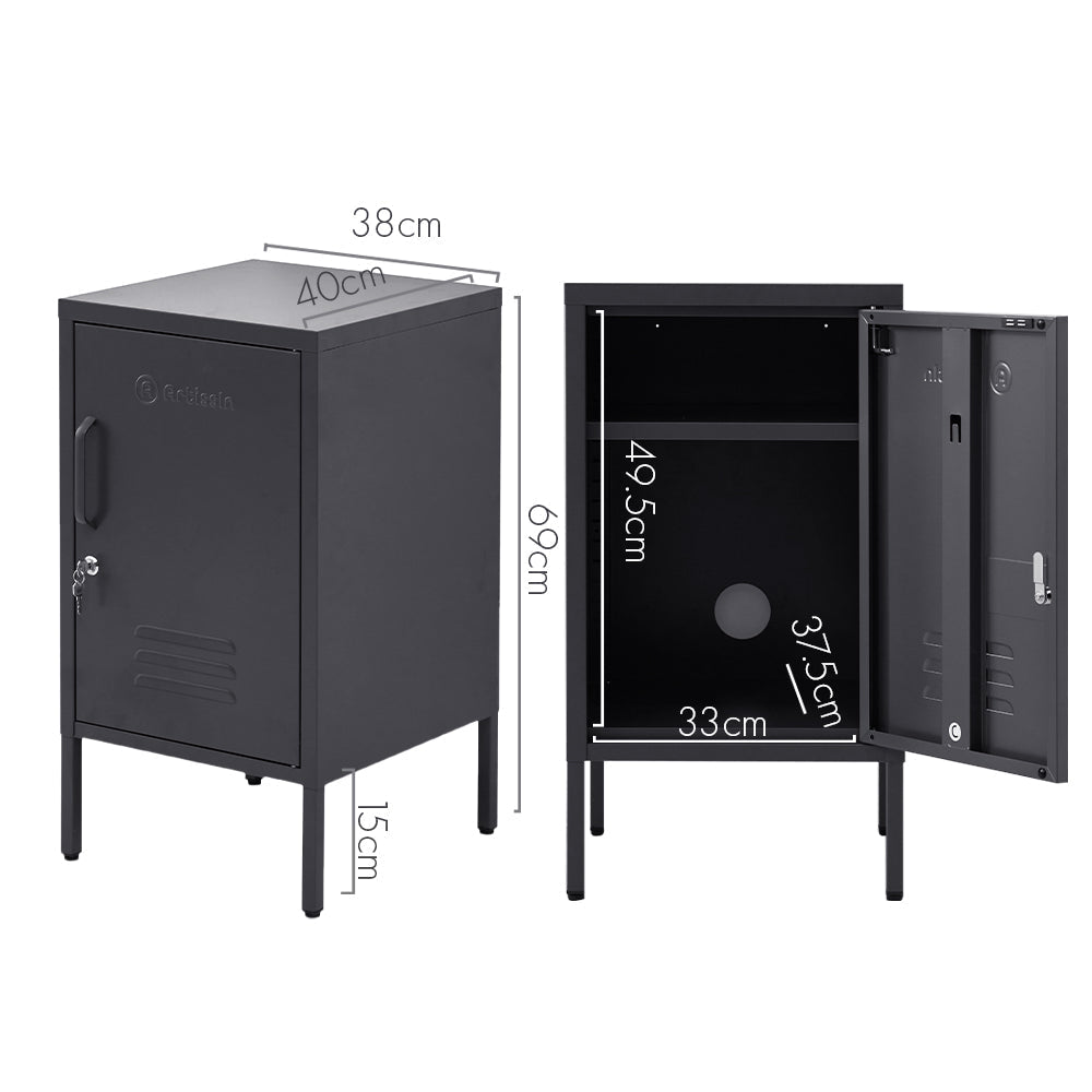 ArtissIn Metal Locker Storage Shelf Filing Cabinet Cupboard Bedside Table Black-1